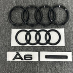 AUDI A6 4 Ring logo ABS Black Car Hood Front Bonnet Grill Rear Trunk Emblem Sticker A6 mark Quarrto Emblem For A6 2020-2023