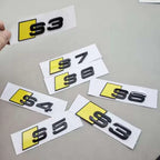 3D ABS Glossy Yellow Black S3 S4 S5 S6 S7 S8 Car Emblem Decal Badge Sticker For Audi A3 A4 A5 A6 A7 A8 Decorative Accessories