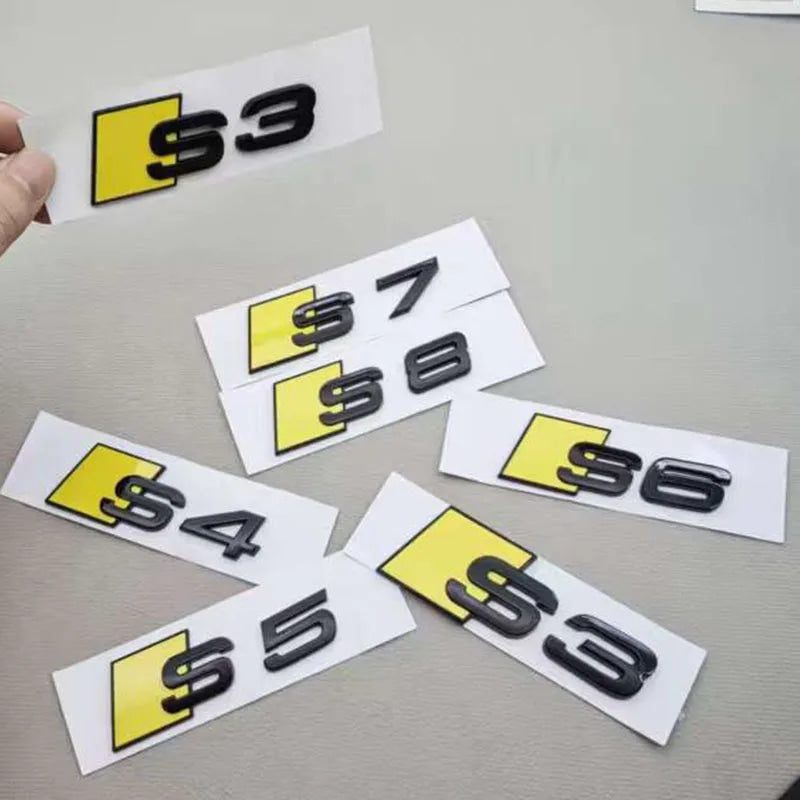 3D ABS Glossy Yellow Black S3 S4 S5 S6 S7 S8 Car Emblem Decal Badge Sticker For Audi A3 A4 A5 A6 A7 A8 Decorative Accessories