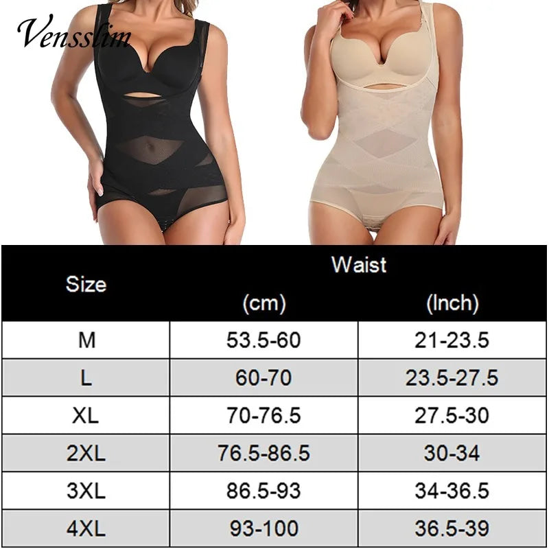 Vensslim Full Body Shapewear Cross Compression Abs Body Shaper Women Slimming Bodysuit Push Up Vest Tummy Control Open Crotch