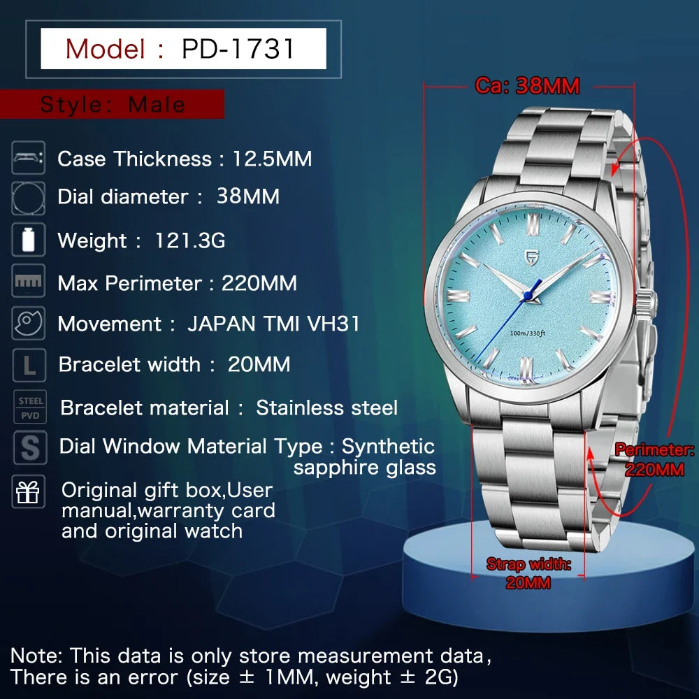 PAGANI DESIGN 2026 NEW Top Ice Blue Dial Men Quartz Watch Japan VH31 100M Waterproof Luxury Dress Watch For Men Reloj Hombre