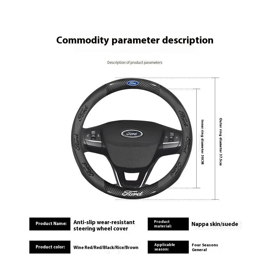 For Ford Mondeo Focus Raptor Puma Edge Explorer Ecosport Ranger F150 Kuga Car AntiSlip Carbon Fiber Leather Steering Wheel Cover