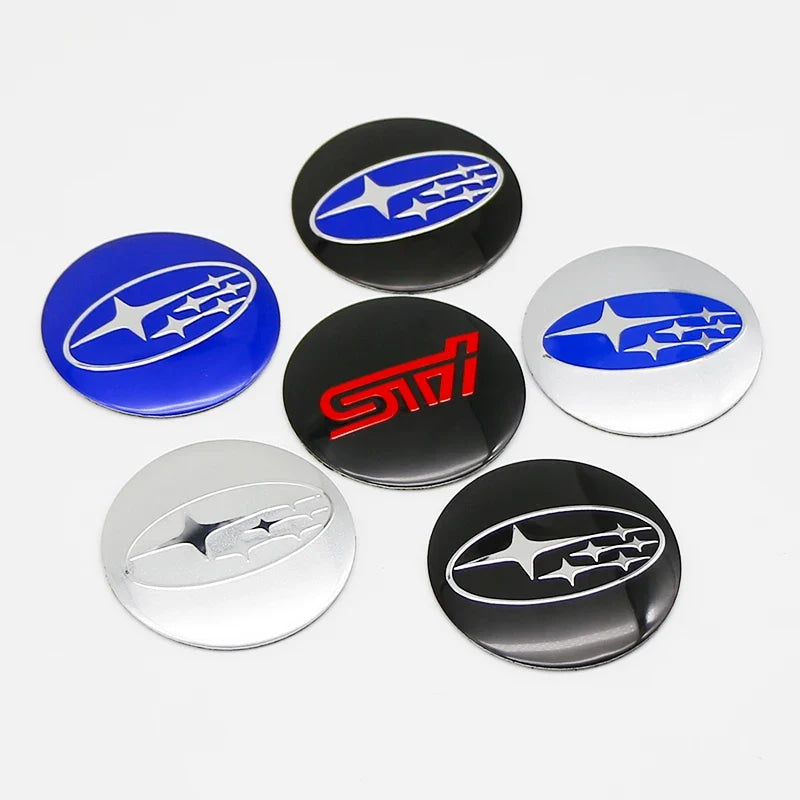 For Subaru STI Forester Impreza Legacy Outback XV BRZ WRX Tribeca ABS 4pcs Car Wheel Stickers 56mm Auto Center Hub Cap Decal