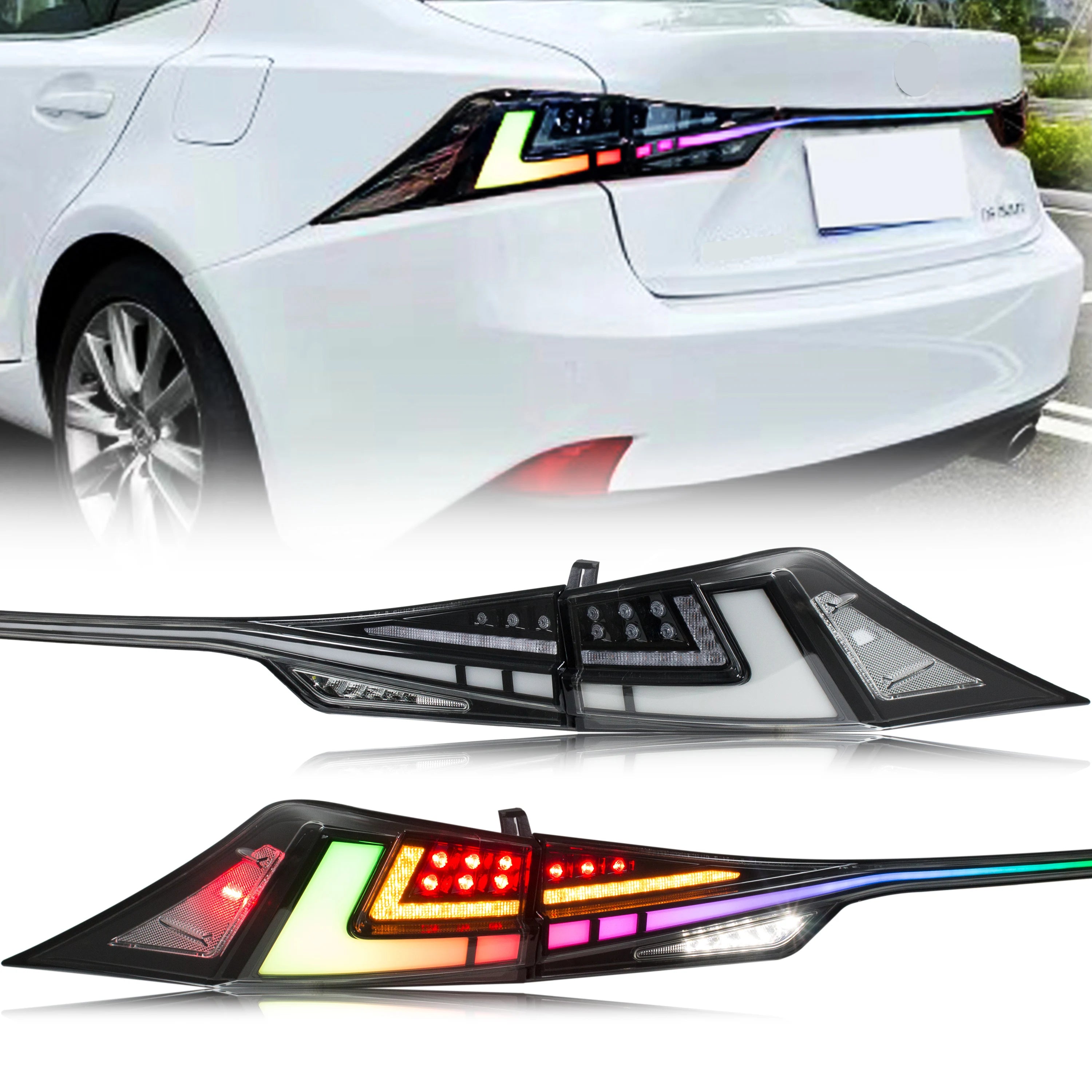 LED RGB Tail Lights for Lexus IS250 IS350 IS200t IS300 ISF 2014-2020 3IS Sequential Turn Signal Rear Trunk Lid Lamps Assembly