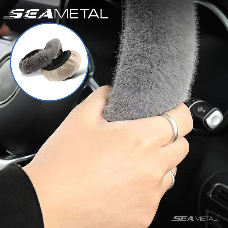 SEAMETAL Winter Warm Steering Wheel Cover Soft Plush Steer Cover Flexible Anti Slip Full-Wrapped Steering Protector for 37-39cm