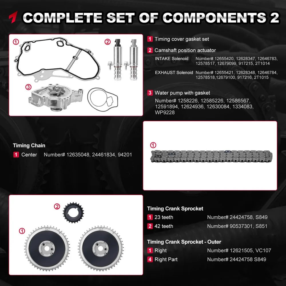 9-4201S 94201S 9-4201SX Timing Chain Kit with Water Pump 94201SX 9-4202S 94202S For Chevy GMC Pontiac Buick Equinox 2.2L 2.4L