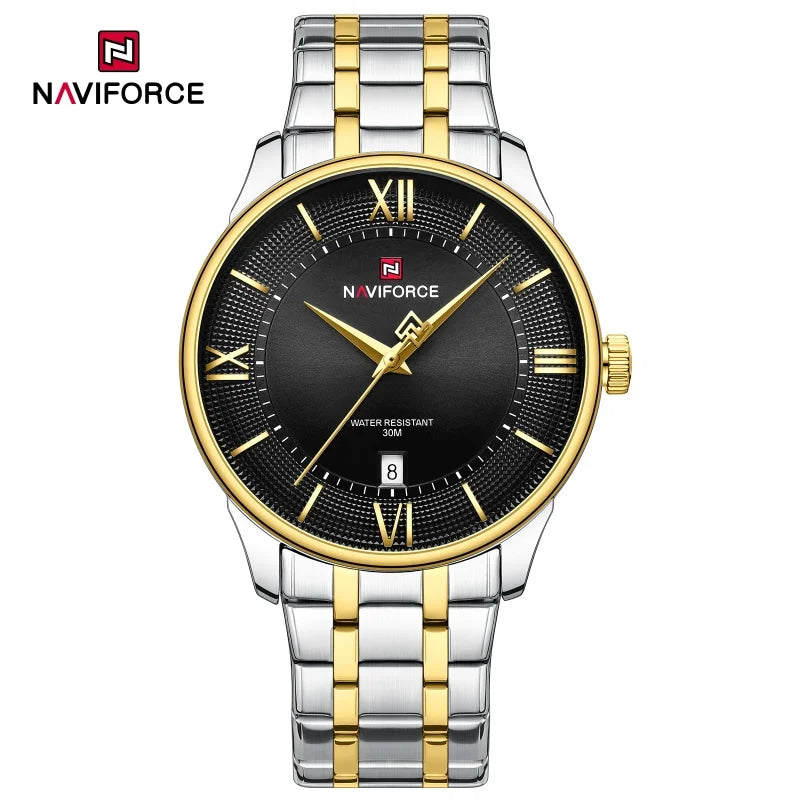 NAVIFORCE Men's Watch Classic Stainless Steel Strap 3ATM Waterproof Calendar Minimalist Dial Men's Chronograph Watch NF9272S