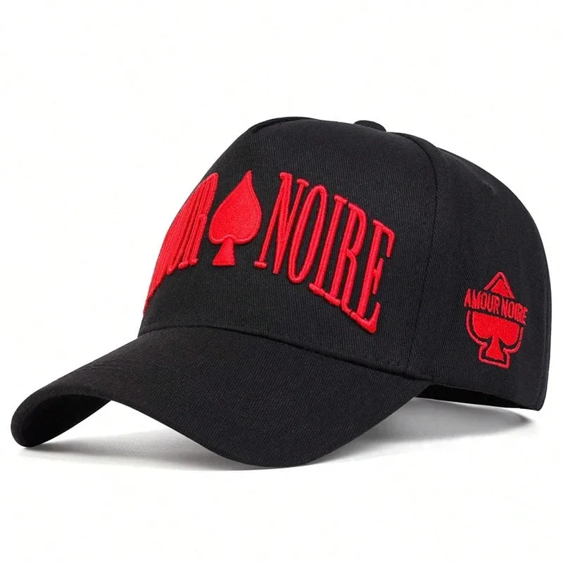 Unisex AMOUR NOIRE Spades Embroidery Baseball Caps Spring Autumn Outdoor Adjustable Casual Hats Dad Hat Sunscreen Hat