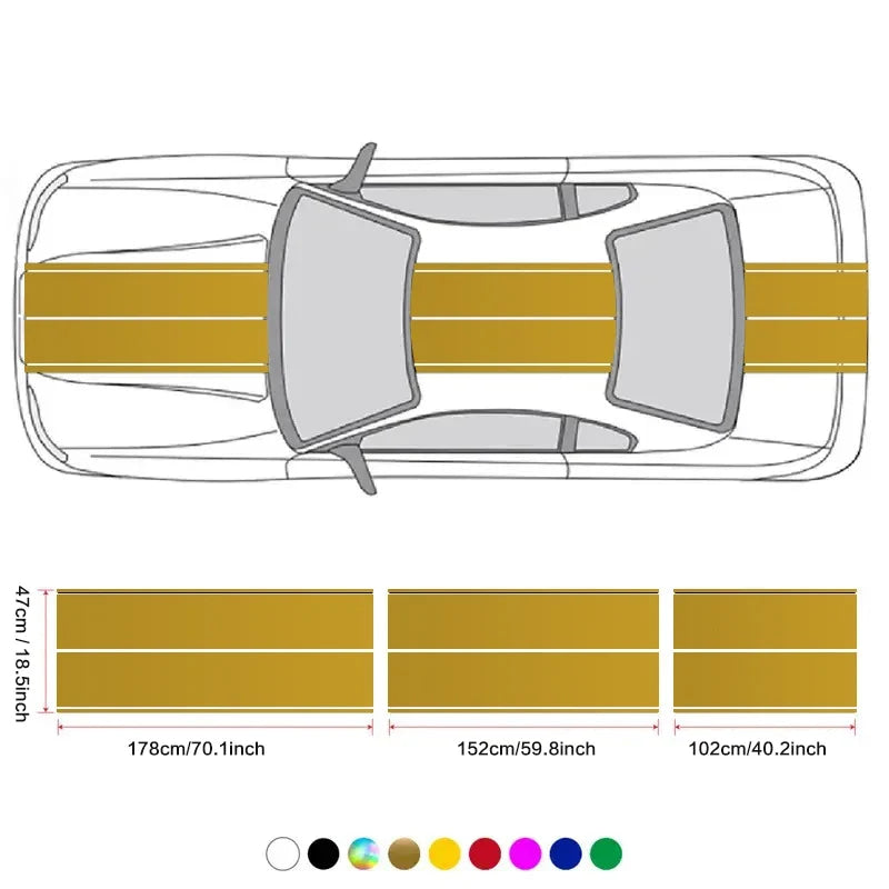 Car Stickers 6pcs Kit, Full Body Vinyl Decals, Racing Stripe Design for Roof Hood Door Exterior Car Modification (Multicolor)