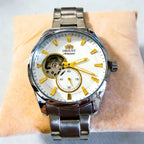 ORIENT Automatic Mechanical Watch Men's Stainless Steel Strap Skeleton Dial White Gold Needle Luminous 50M Waterproof Sapphire