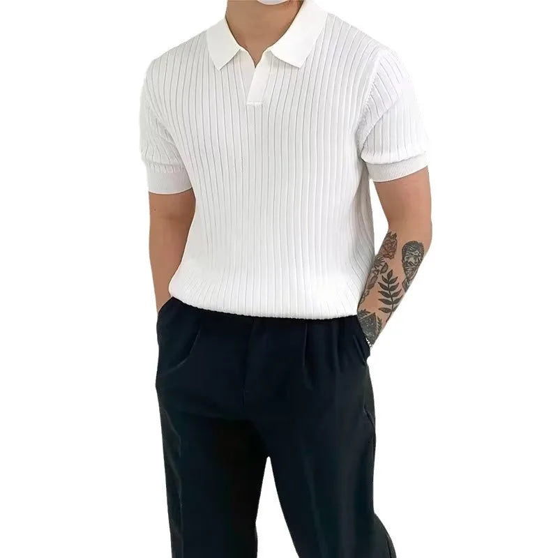 New Men's Short sleeved Classic T-shirt Summer Men Retro Striped Polo Shirt   Solid Color Short Sleeve Fashion Casual T-shirt