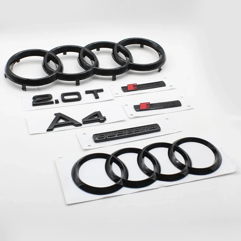 For Audi A4 2008-2017 4Ring Logo Black Car Hood Front Grill Rear Trunk Emblem Stickers A4 Mark Quarrto Sline Emblem Accessories