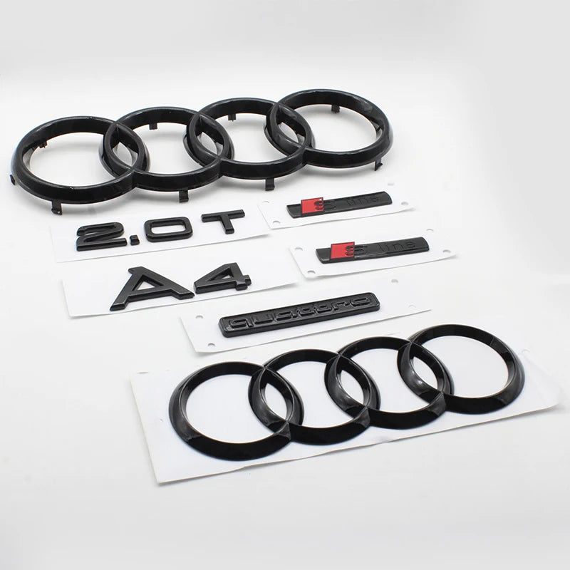 For Audi A4 2008-2017 4Ring Logo Black Car Hood Front Grill Rear Trunk Emblem Stickers A4 Mark Quarrto Sline Emblem Accessories