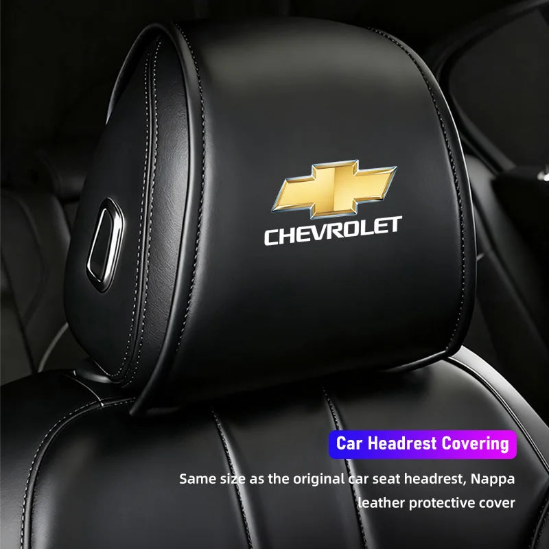 2Pcs Quality Leather Car Seat Headrest Covering Accessories For Chevrolet Corvette Montana TrailBlazer Silverado Traverse Camaro