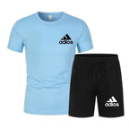 Summer fashion high-quality set men's short sleeved set fashion casual shorts sports set men's T-shirt+shorts two-piece set