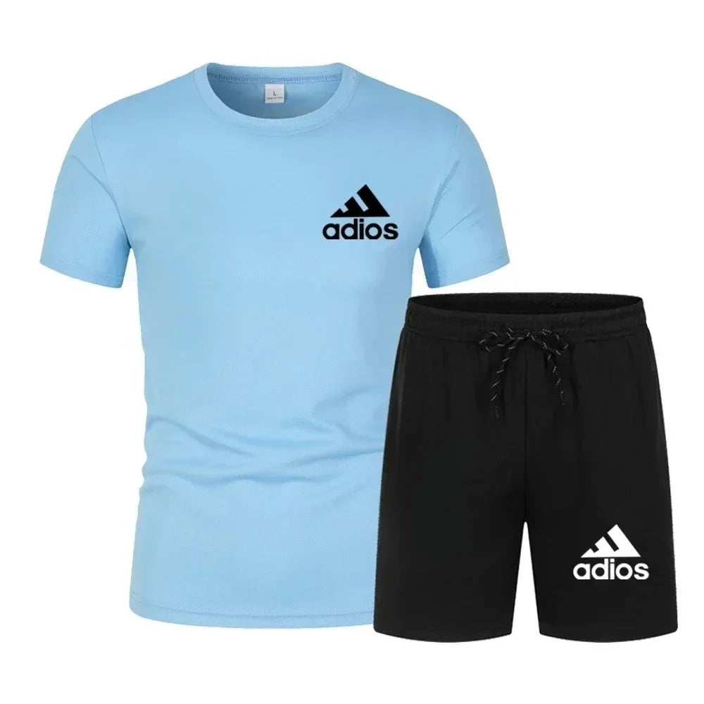 Summer fashion high-quality set men's short sleeved set fashion casual shorts sports set men's T-shirt+shorts two-piece set