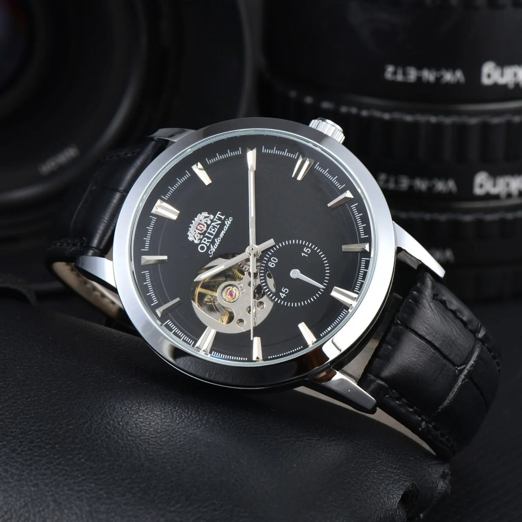 Orient Double Lion Watch Japanese Fully Automatic Mechanical Watch Hollowed Out Business Men's Watch Leather Strap