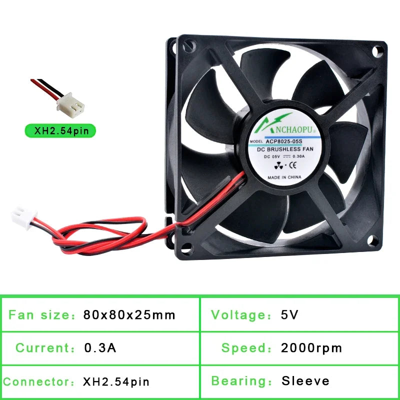 ACP8025 8cm 80mm ventilador 80x80x25mm DC5V 12V 24V 2pin ventilador de refrigeración adecuado para inversor de corriente del chasis