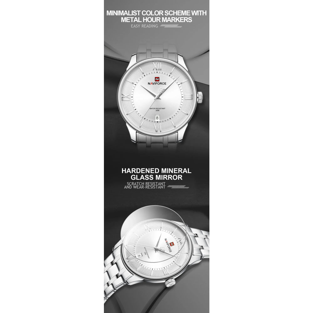 NAVIFORCE Men's Watch Classic Stainless Steel Strap 3ATM Waterproof Calendar Minimalist Dial Men's Chronograph Watch NF9272S