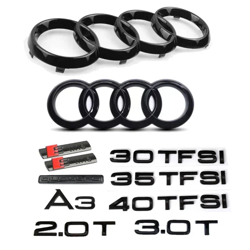 Replaced Accessories for Audi A3 2010-2020 2020-2024 Car Hood Front Grill Rear Trunk Emblem Badge Sticker Quattro Sline 35TFSI