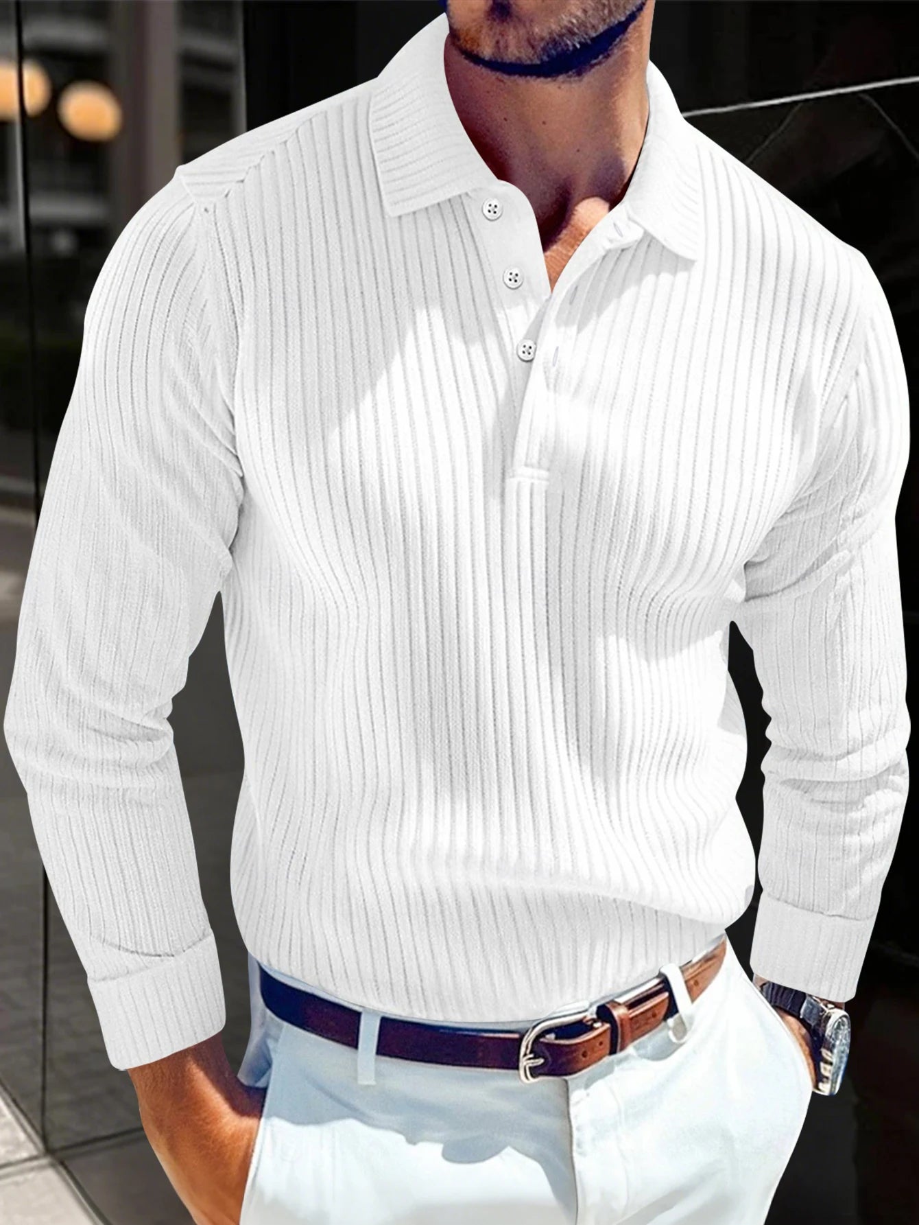 Spring New Light Luxury Light Business Mature Casual Men Sports Retro Style Striped Fashion Men Outdoor Long Sleeve POLO Shirt