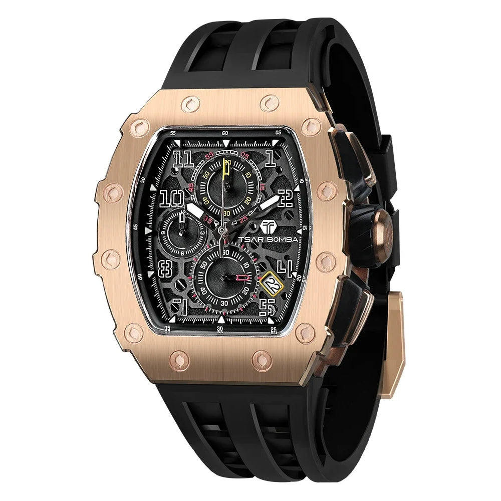 TSAR BOMBA Watch for Men Luxury Brand Tonneau Design Waterproof Clock Stainless Steel Wristwatch Fashion Rectangle Mens Watch