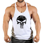 Mens Bodybuilding Faux Cotton Tank Top Gym Fitness Sports Sleeveless Top Skull Print Breathable Tank Top Mens Summer Tank Top