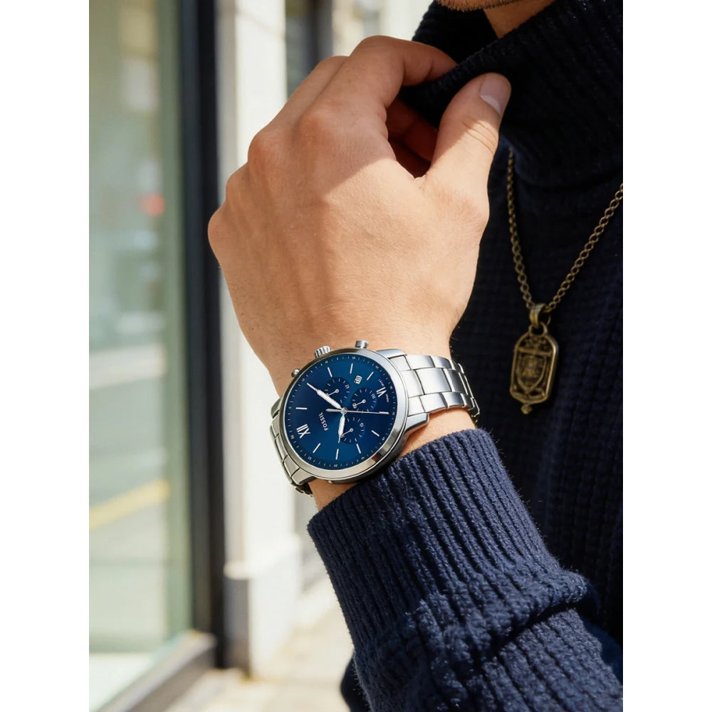 FOSSIL FS5792 Mens Quartz Watch 44mm Blue Sunray Dial Stainless Steel Chronograph Sport Business Wristwatch Relogio Masculino