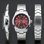 Orient Men's Chronograph Wristwatch Red Dial Stainless Steel Band 100M Waterproof Fashion Sport Watch