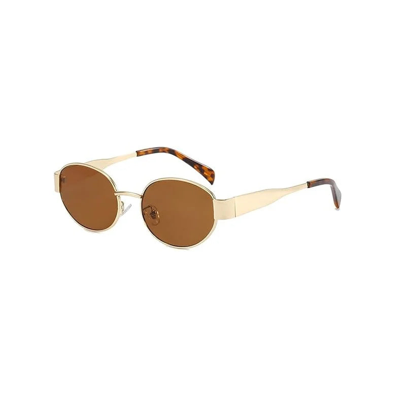 Gafas de sol de marca de Metal de lujo para hombres y mujeres, gafas de sol de moda de diseñador Unisex, gafas ovaladas Unisex con estilo