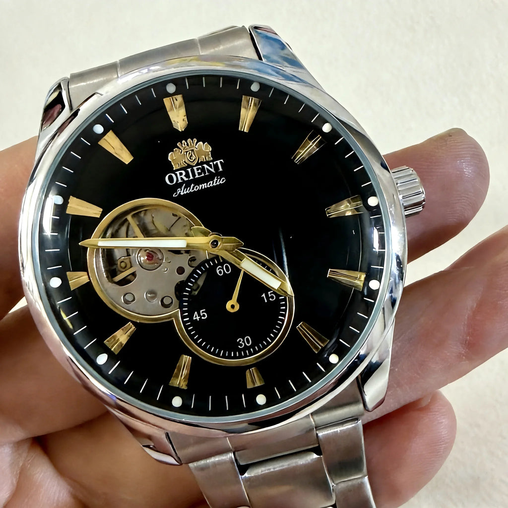 ORIENT Automatic Mechanical Watch Men's Stainless Steel Strap Skeleton Dial White Gold Needle Luminous 50M Waterproof Sapphire