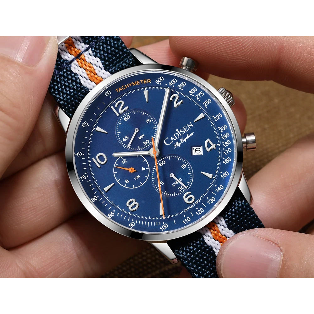 CADISEN New Chronograph Men's Quartz Watch Top Luxury Watches For Men MIYOTA 0S10 AR Mirror Waterproof Canvas Men's Wristwatch