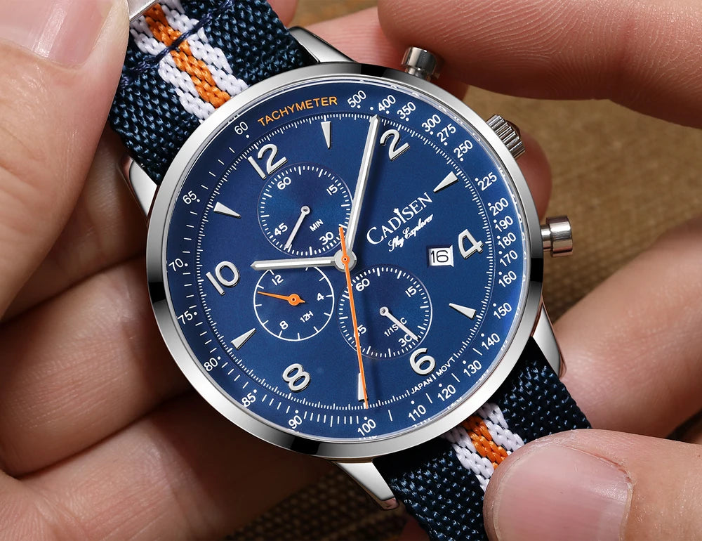 CADISEN New Chronograph Men's Quartz Watch Top Luxury Watches For Men MIYOTA 0S10 AR Mirror Waterproof Canvas Men's Wristwatch