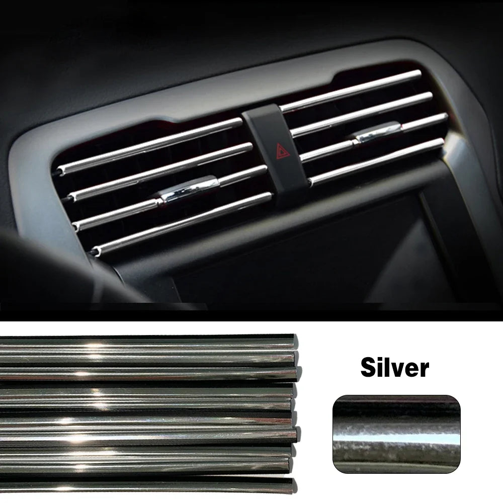 10 Uds. De accesorios coloridos para coche, bricolaje, salida de aire acondicionado Interior, rejilla de ventilación, tira decorativa cromada, decoración de estilo de coche