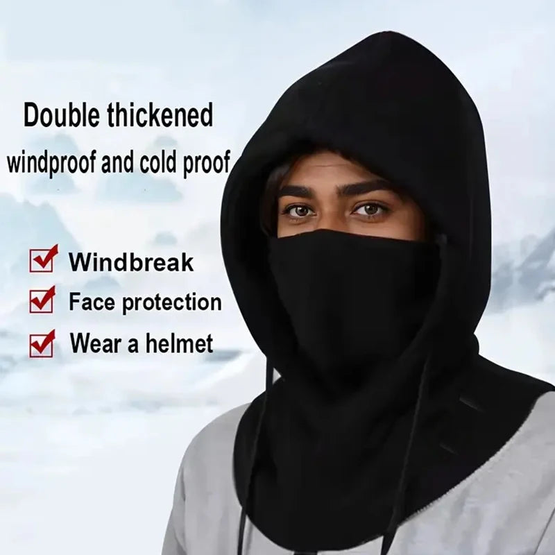 Pasamontañas de invierno Unisex con capucha de punto, bufanda para bicicleta a prueba de viento, gorro para hombres y mujeres, máscara de esquí de lana cálida con cordón, equipo para clima frío
