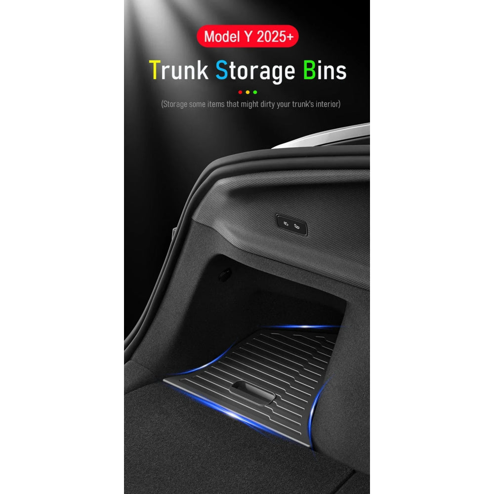 For Tesla Model Y Juniper Trunk Organizer Side Storage Box Boot Organizer Flocked TPE Mat Anti-dirty 2025 Car Travel Accessories