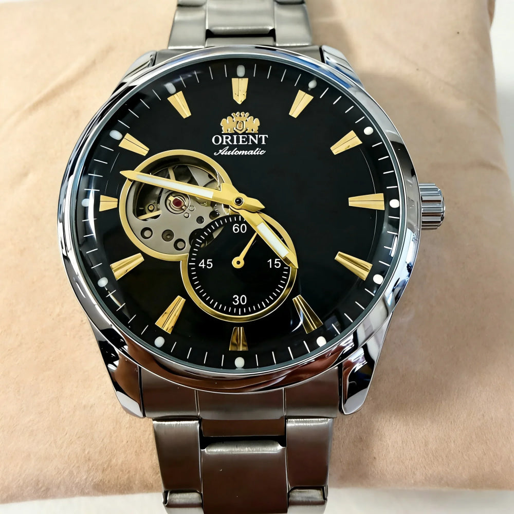 ORIENT Automatic Mechanical Watch Men's Stainless Steel Strap Skeleton Dial White Gold Needle Luminous 50M Waterproof Sapphire