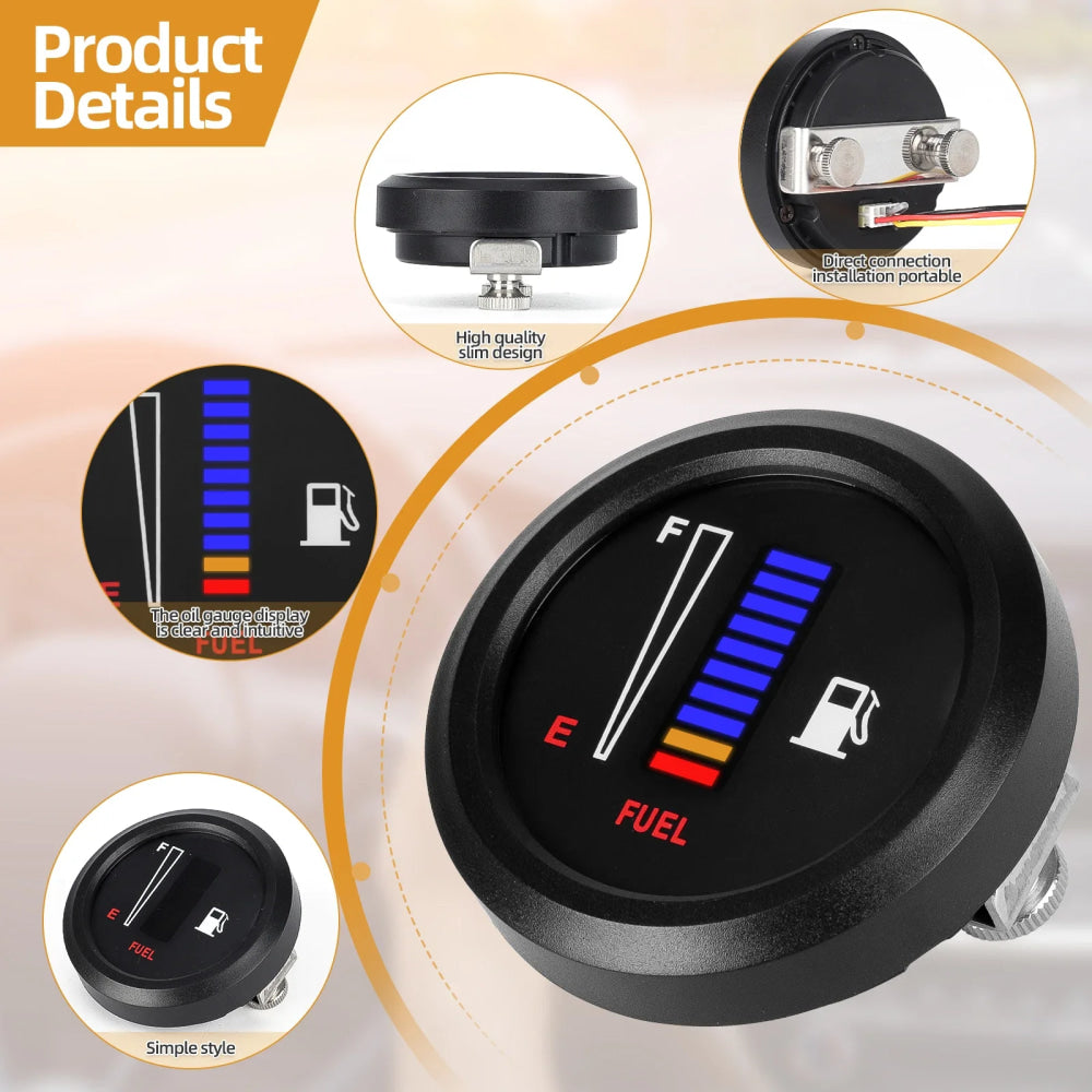 Universal Car Motorcycle Fuel Level Gauge 12V  2" 52mm Fuel Level Meter Gauge Electronic LED Ultra Thin Auto Benzine Meter