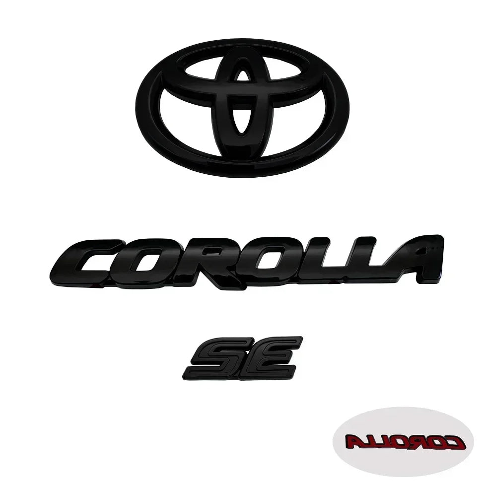 3PCS ABS car logo Glossy Black Overlay EMBLEM for Toyota COROLLA 2020-2024 SEDAN SE LE PT948 FIT SEDAN ONLY trunk car accessory