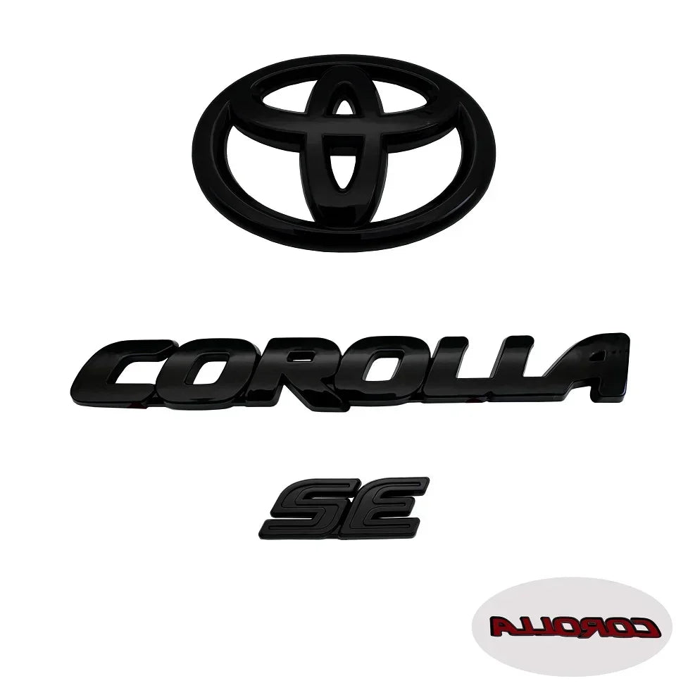 3PCS ABS car logo Glossy Black Overlay EMBLEM for Toyota COROLLA 2020-2024 SEDAN SE LE PT948 FIT SEDAN ONLY trunk car accessory