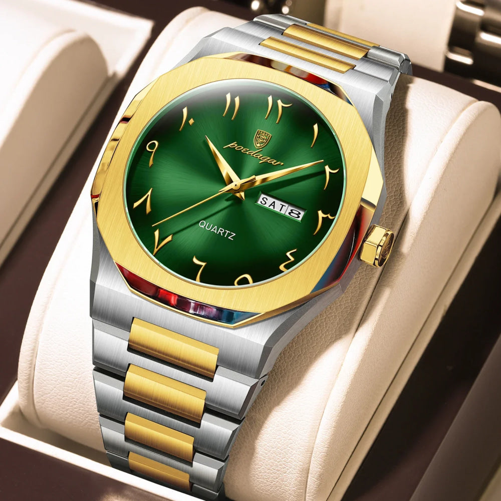 POEDAGAR Military Watch For Men Waterproof Luxury Week Calendar Man Wristwatch Quartz Stainless Steel Fashion Men's Watches Male
