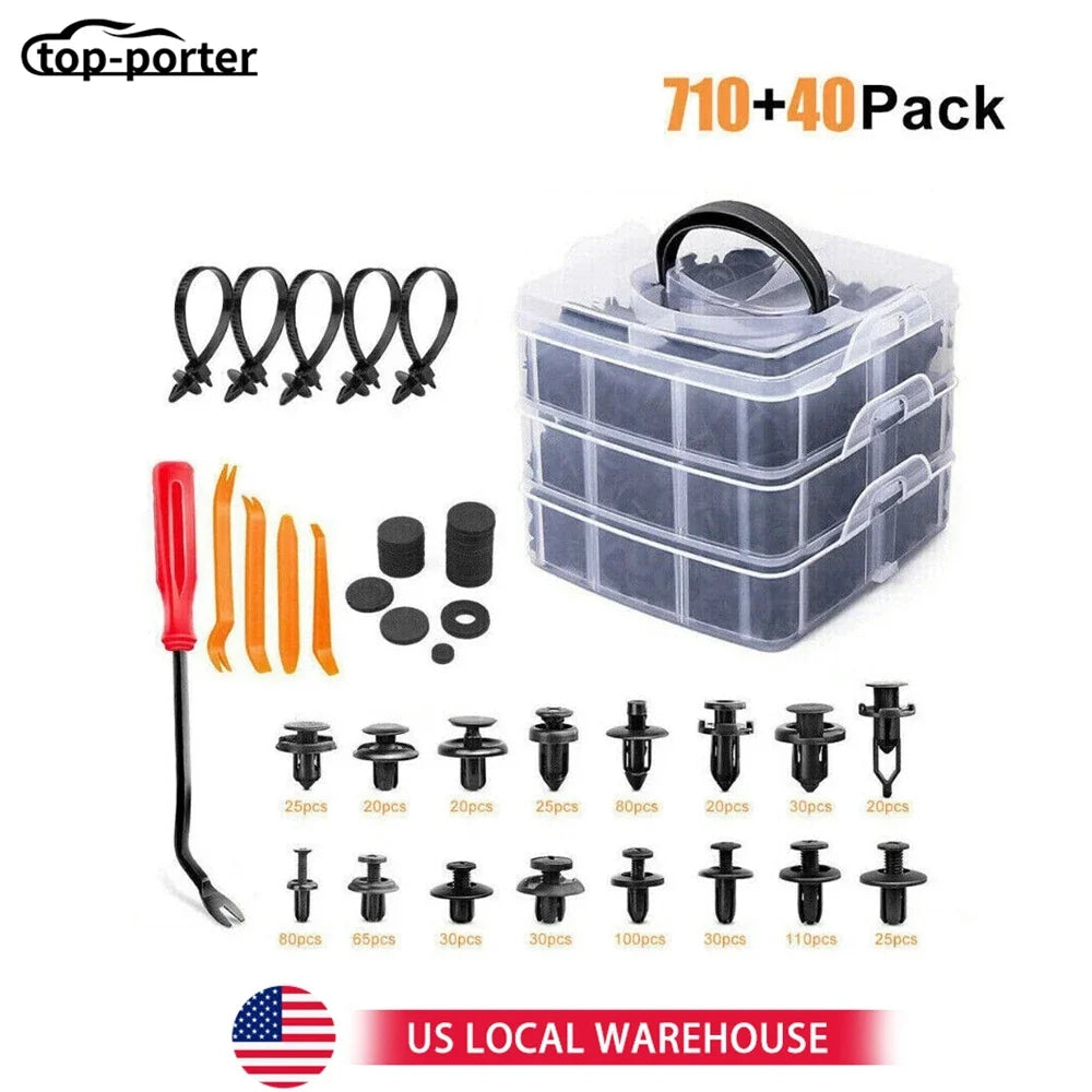 750 Pcs Car Retainer Clips Auto Fasteners Push Trim Clips Pin Rivet Bumper Kit Accessories