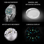 CADISEN Automatic Mechanical Watch Man Silver Business Casual Waterproof Watch Japan MIYOTA 8215 Movement Domed Glass Mens Watch