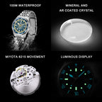 CADISEN Automatic Mechanical Watch Man Silver Business Casual Waterproof Watch Japan MIYOTA 8215 Movement Domed Glass Mens Watch