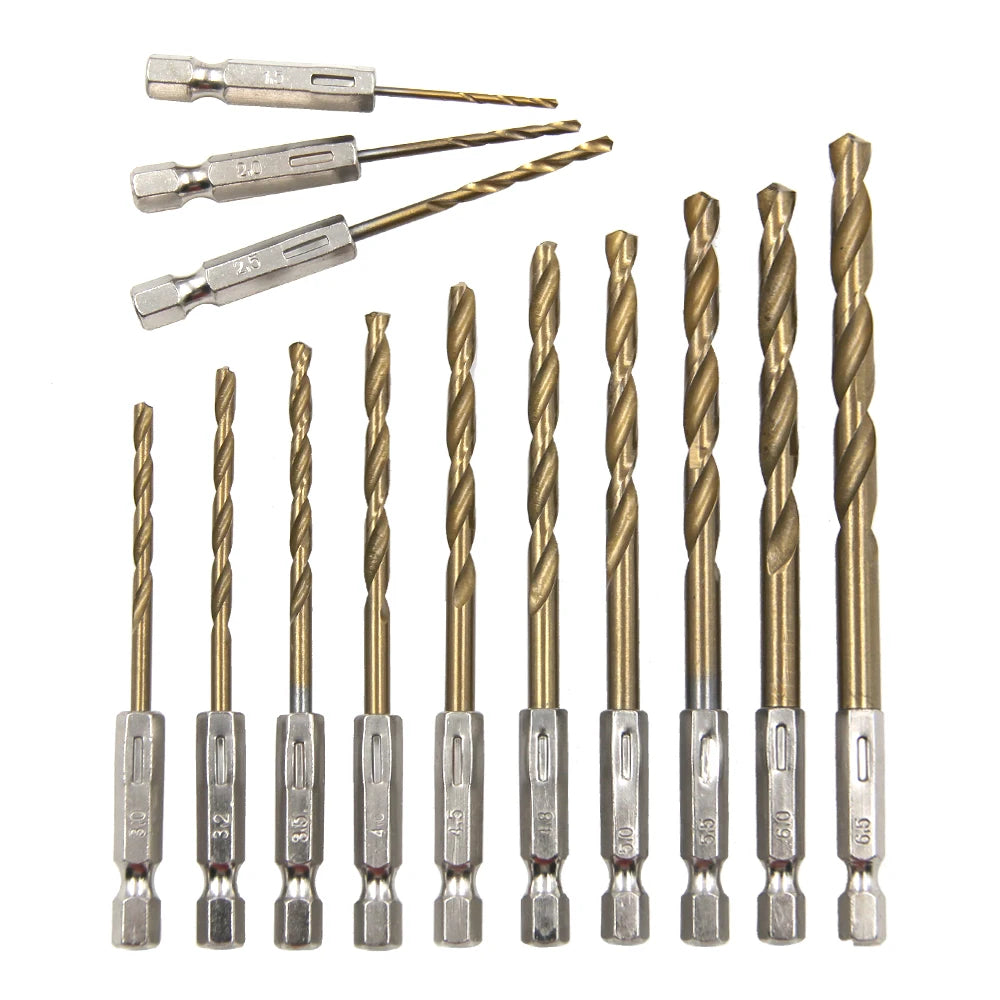 Mango Hexagonal, 13 piezas, taladro helicoidal chapado en titanio, 1,5-6,5mm, taladro eléctrico, destornillador de aire de perforación, juego de accesorios de herramientas