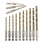 Mango Hexagonal, 13 piezas, taladro helicoidal chapado en titanio, 1,5-6,5mm, taladro eléctrico, destornillador de aire de perforación, juego de accesorios de herramientas