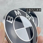 Car Black White BMW Logo Front Hood Emblem 82mm Rear Badge 74mm Wheel Hub Cap 60mm steering wheel sticker 45mm Accessories