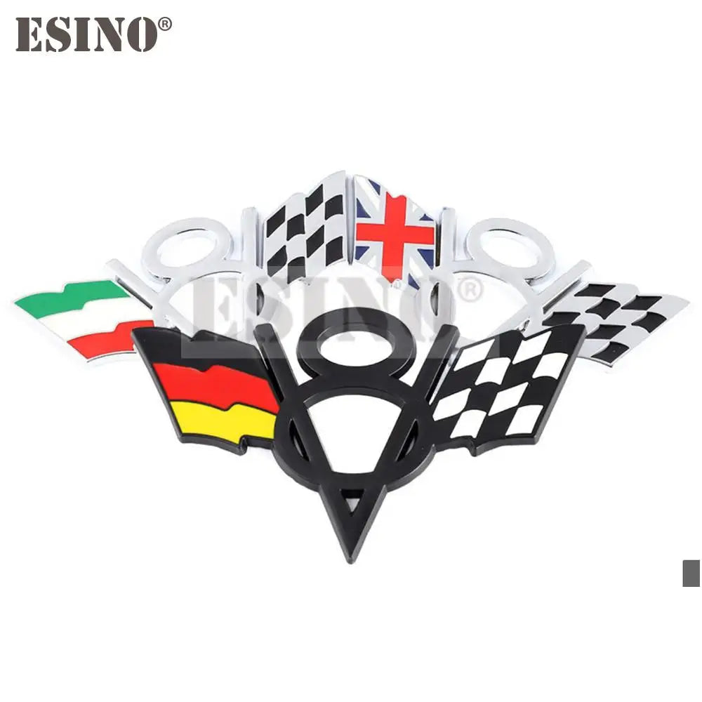 3D V8 Metal Zinc Alloy National Flag Badge Car Adhesive Emblem for Italy France Germany England America US Flag Body Fender