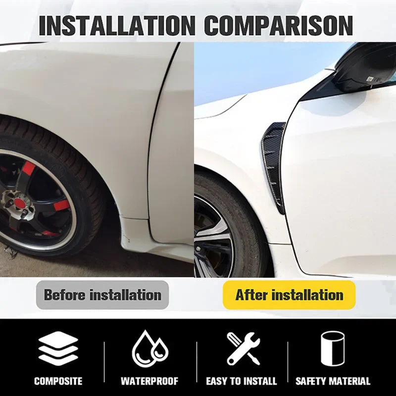 Pairs 35cm Car Fender Side Air Vent Cover Trim Modified Carbon Fiber Black Fender Side Gills Universal Air Vent Decorative Stick