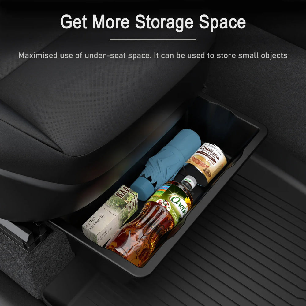 TPE Under Seat Storage Box For Tesla Model Y Juniper 2025 Center Console Organizer Bin Front Backseat Bag Trash Tray Accessories